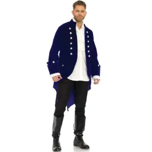 Men's Long Blue Velvet Military Coat - Leg Avenue