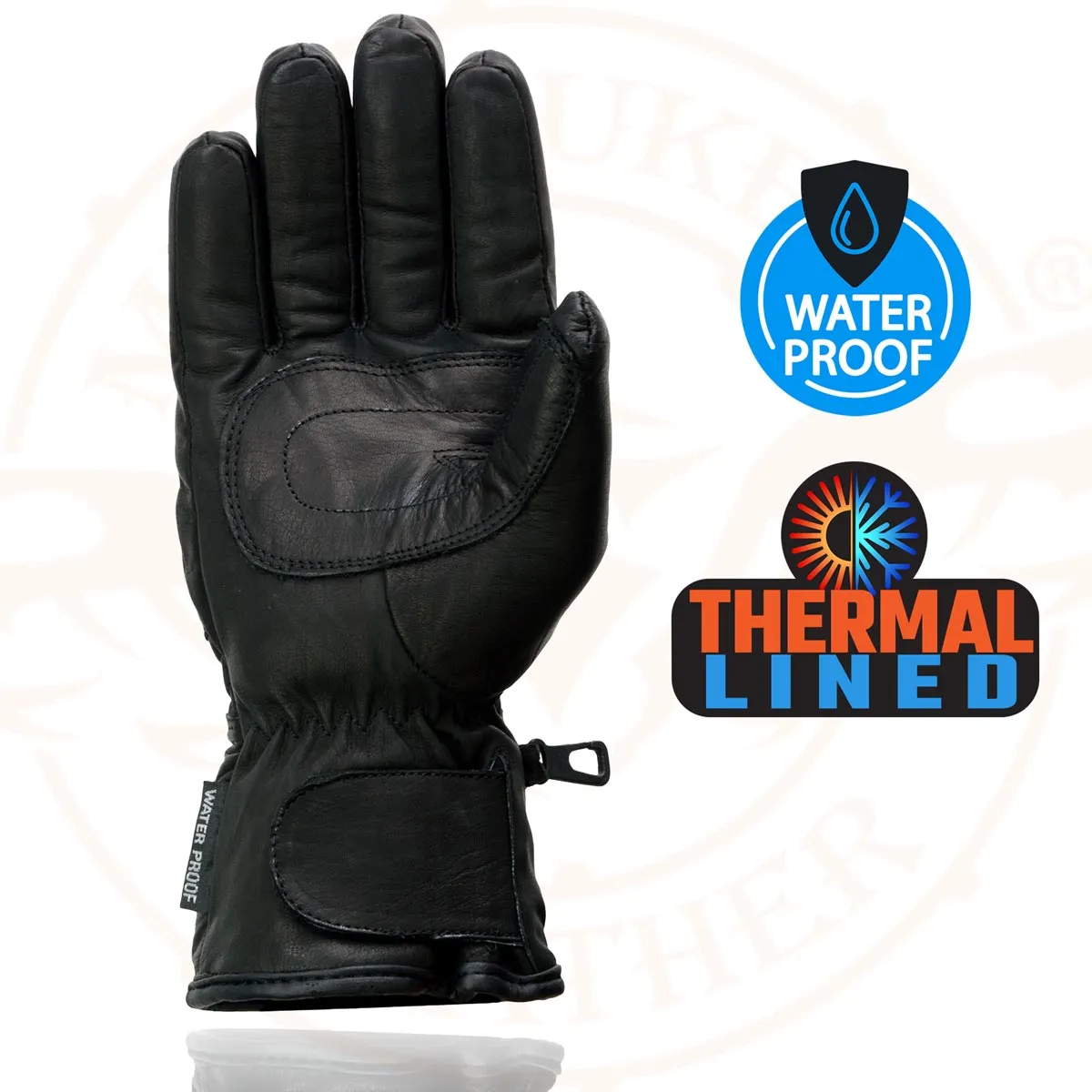 Milwaukee Leather Men's Black Gauntlet Motorcycle Hand Gloves-Black Soft Leather Waterproof Sinch Wrist Closure-SH293