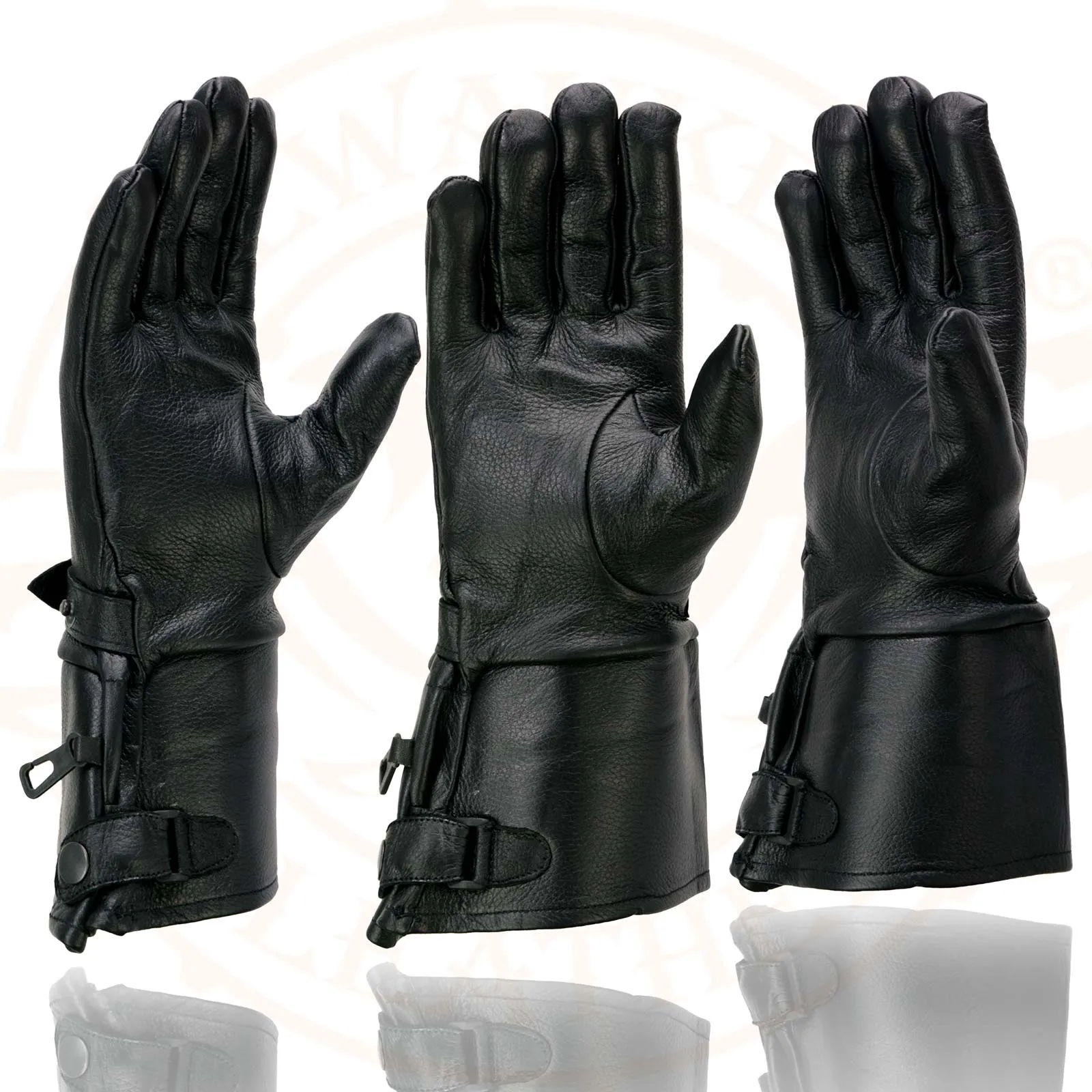 Milwaukee Leather Men's Gauntlet Motorcycle Hand Gloves-Black Leather Long Cuff Snap Closure Thermal Lined-SH264