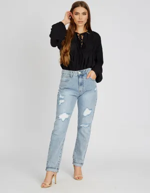 Mom Jeans Ripped With Lining