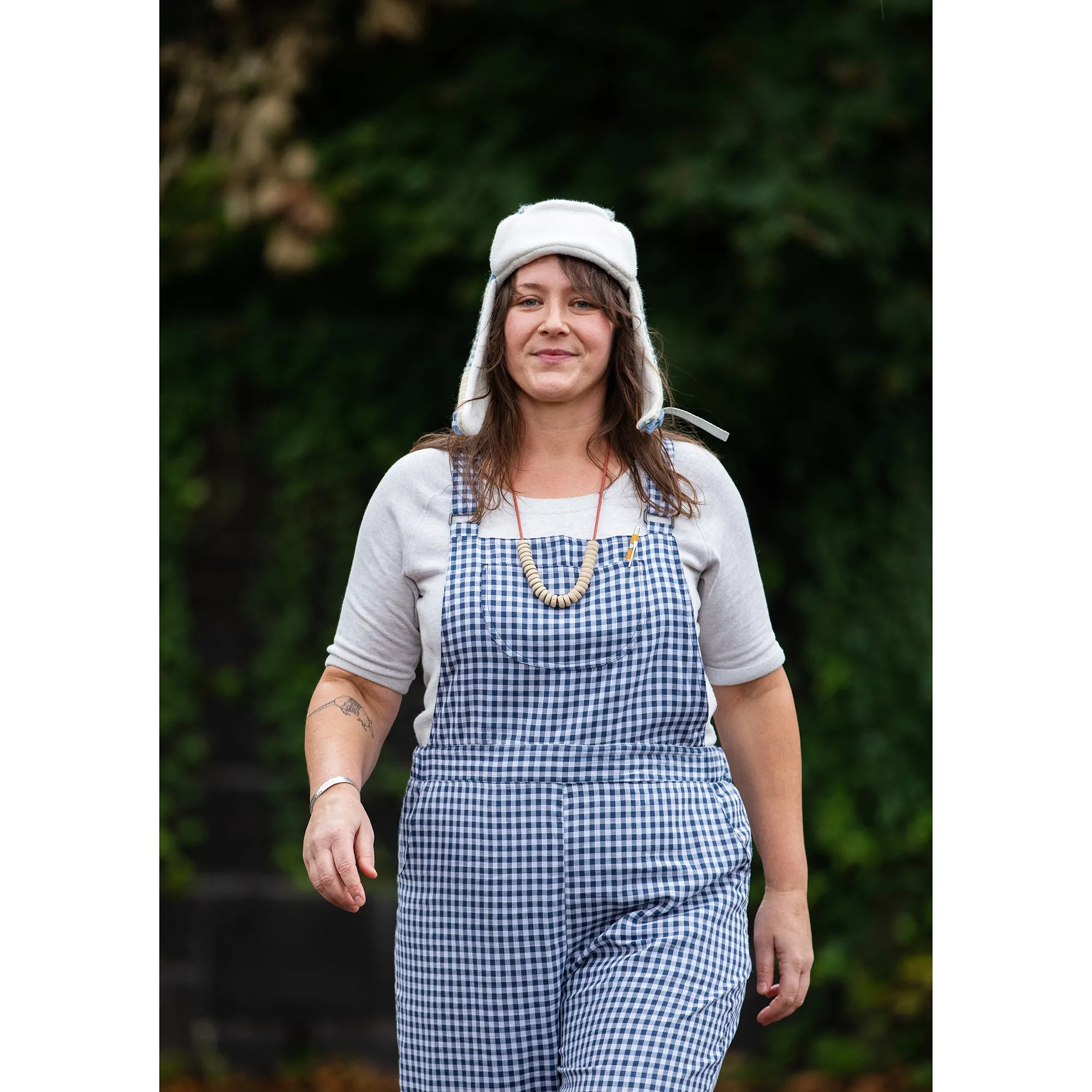 Nikki Overalls in Organic Cotton Double Gauze Blue and White Gingham