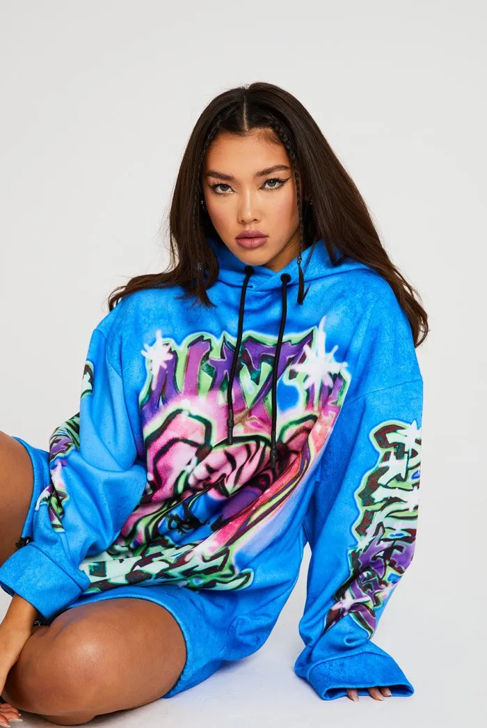 Not Your Angel Graffiti Print Hoodie Dress