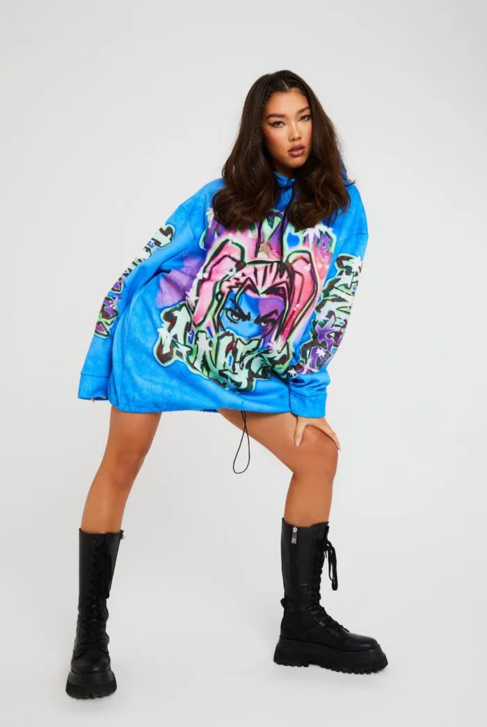 Not Your Angel Graffiti Print Hoodie Dress