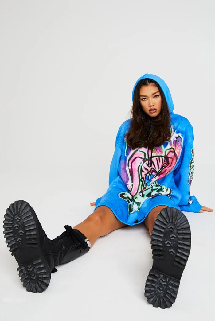 Not Your Angel Graffiti Print Hoodie Dress