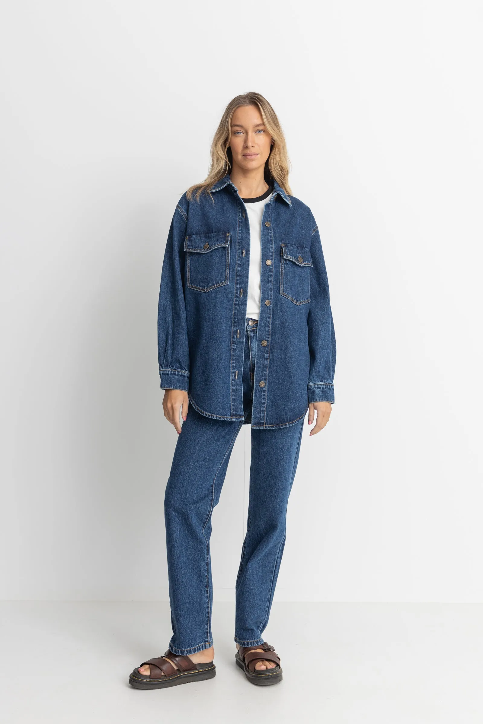 Oversized Denim Shacket Dark Wash