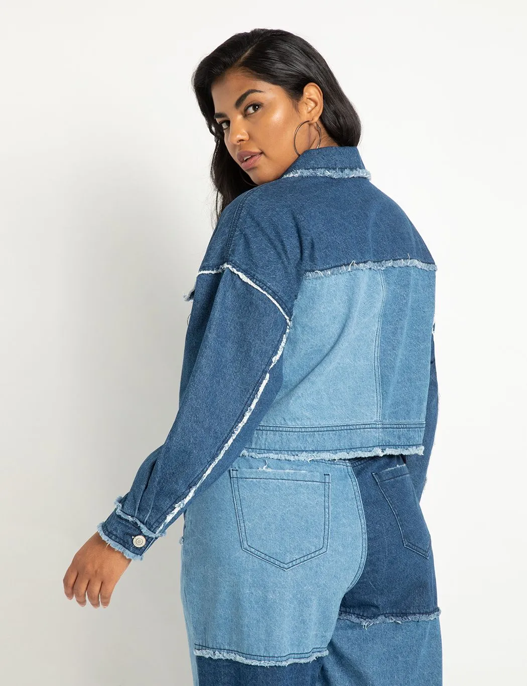 Patchwork Denim Jacket in Blocked Indigo