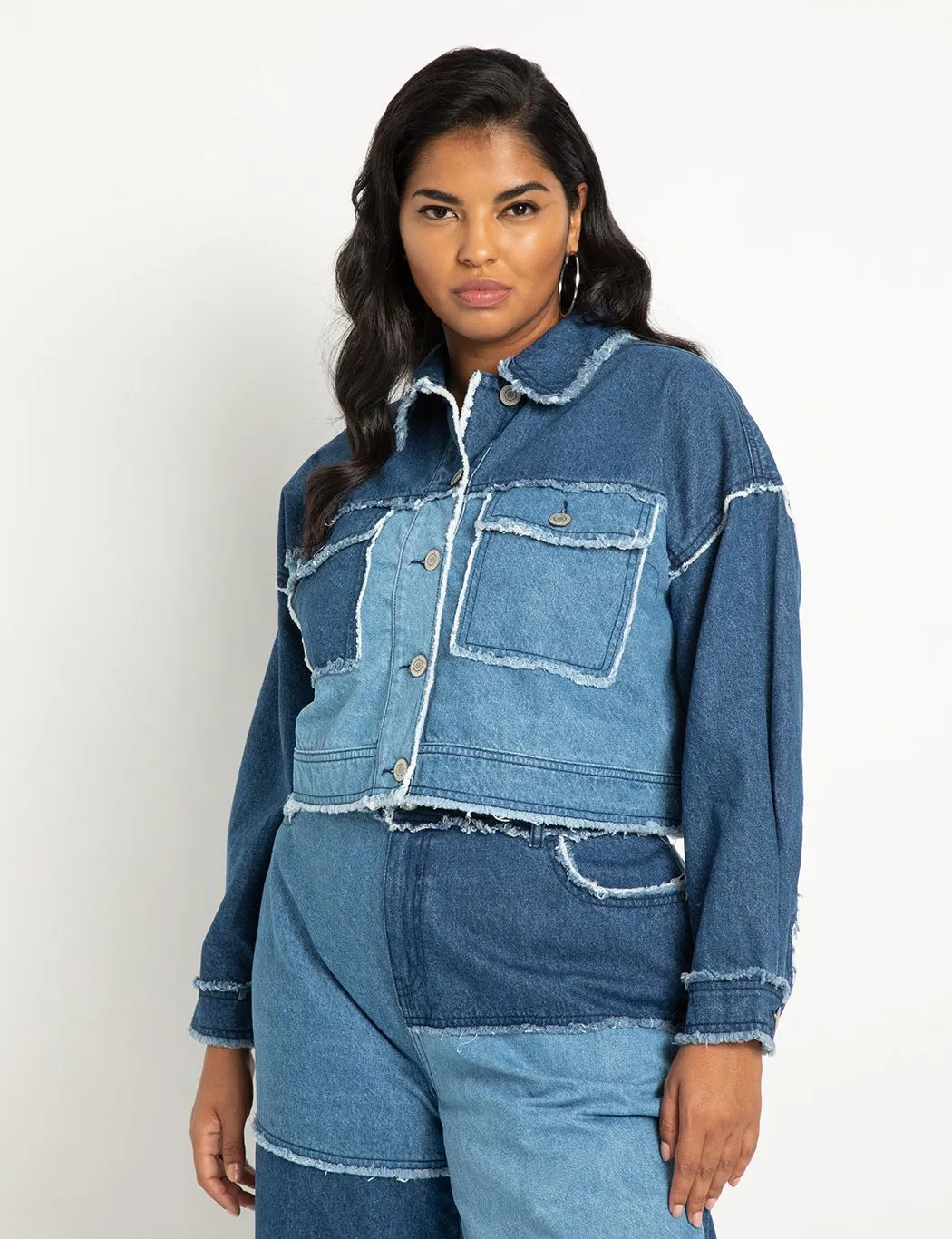 Patchwork Denim Jacket in Blocked Indigo