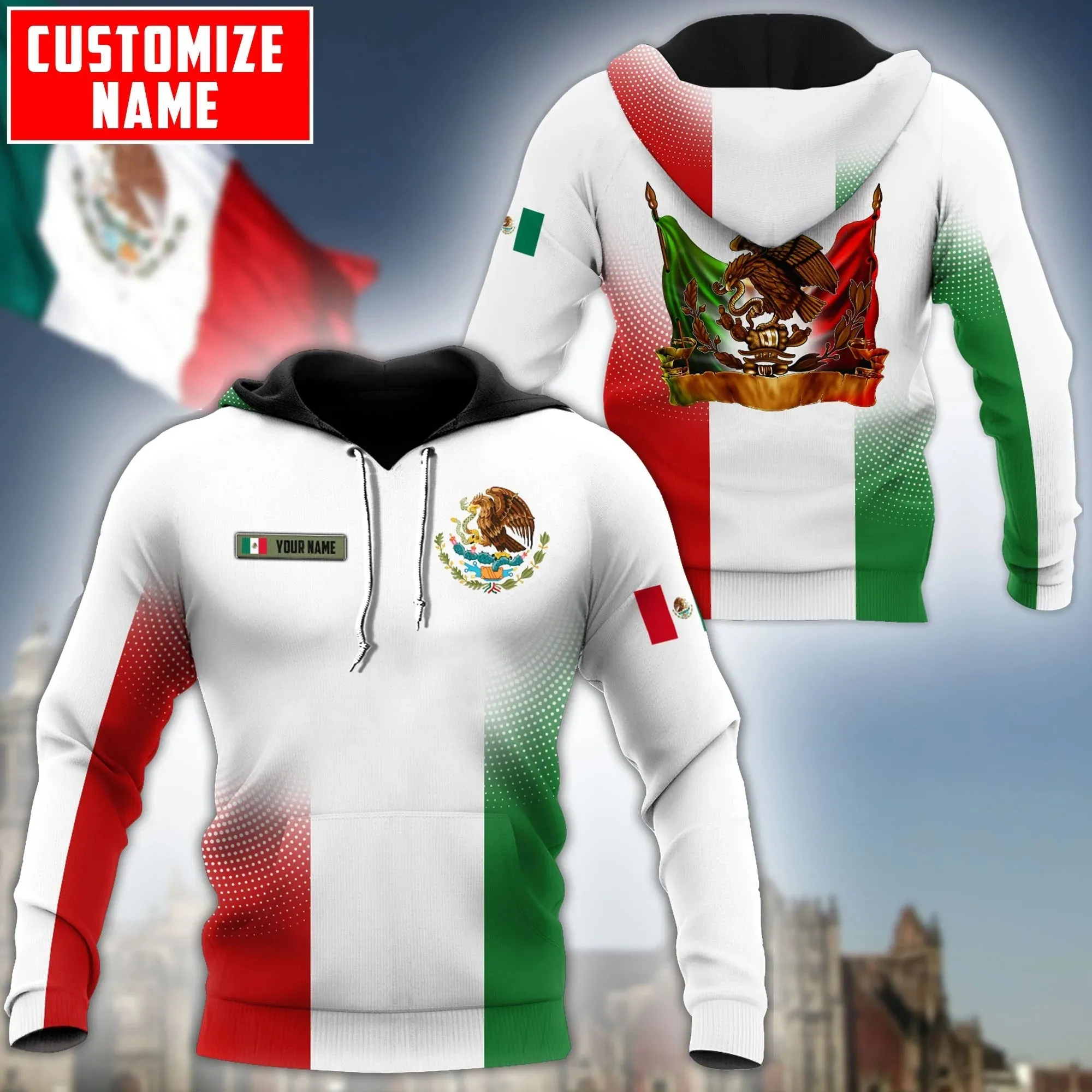 Personalized Name Mexico All Over Printed Unisex Hoodie, Mexico Men's Hoodie, Mexican Women Hoodie