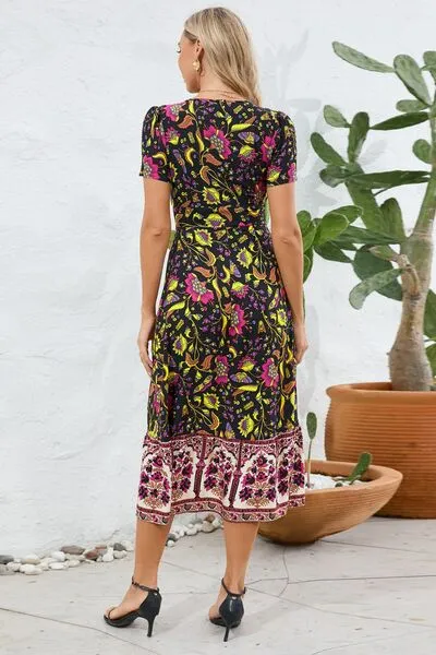 Printed Surplice Short Sleeve Dress