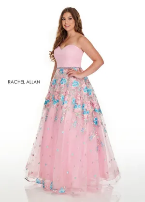 Rachel Allan Curves 7219 Pink Floral Embroidered A-Line Dress - Size 14