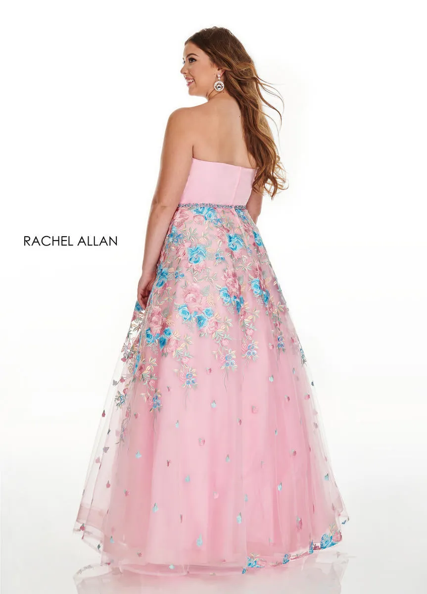 Rachel Allan Curves 7219 Pink Floral Embroidered A-Line Dress - Size 14