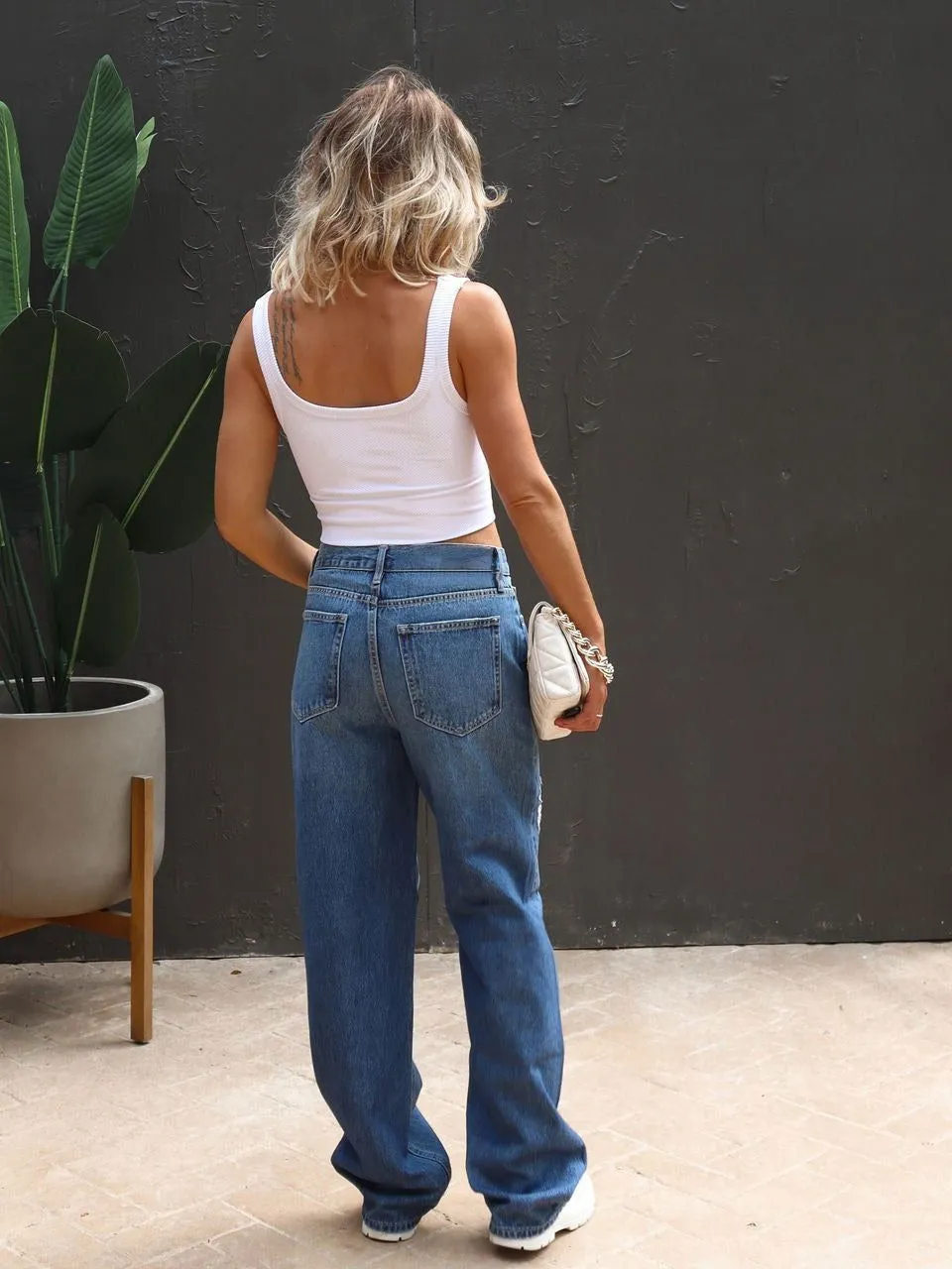 Relaxed-fit Ripped Knees Straight Leg Denim Jeans