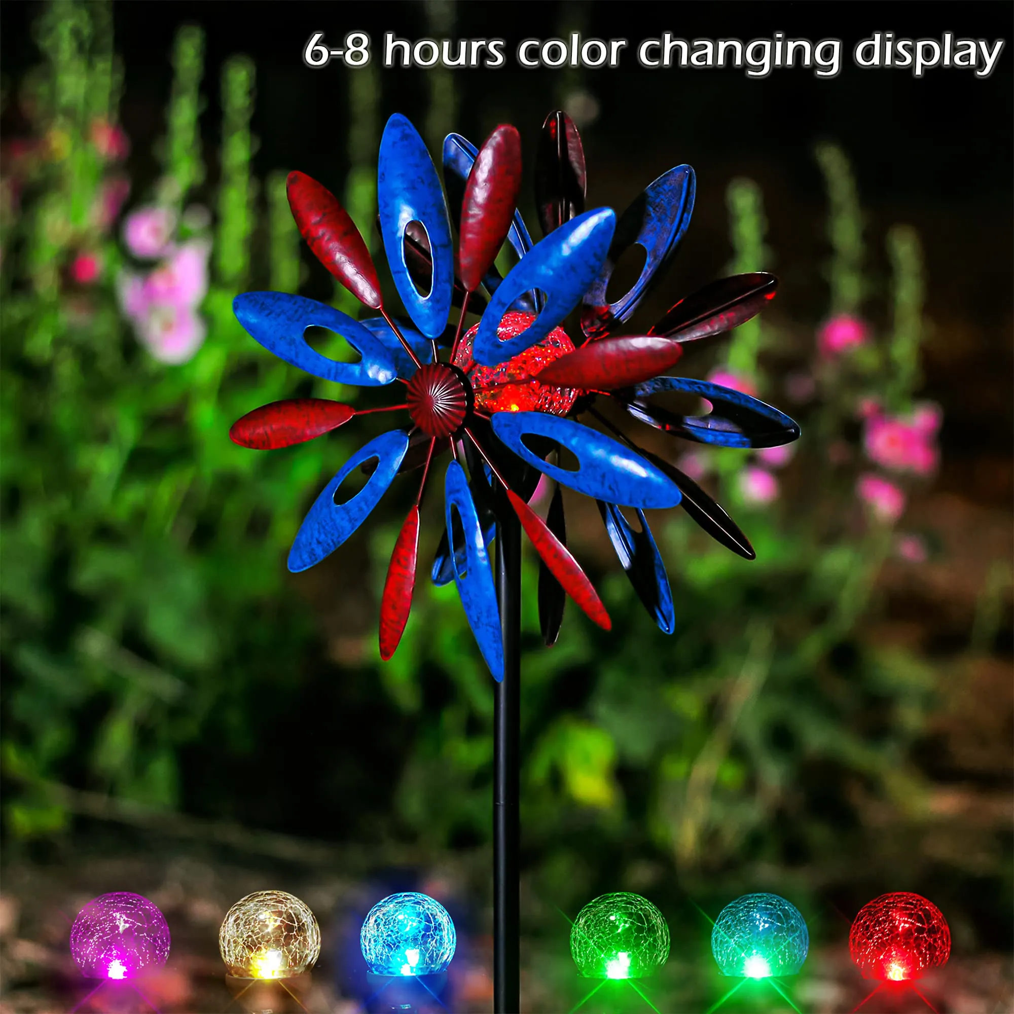 Solar Wind Spinner Solstice 75in Multi-Color Seasonal LED Lighting Solar Powered Glass