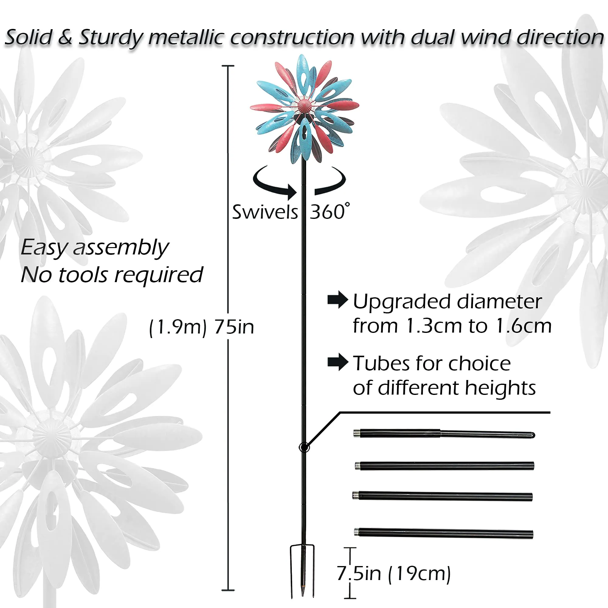 Solar Wind Spinner Solstice 75in Multi-Color Seasonal LED Lighting Solar Powered Glass