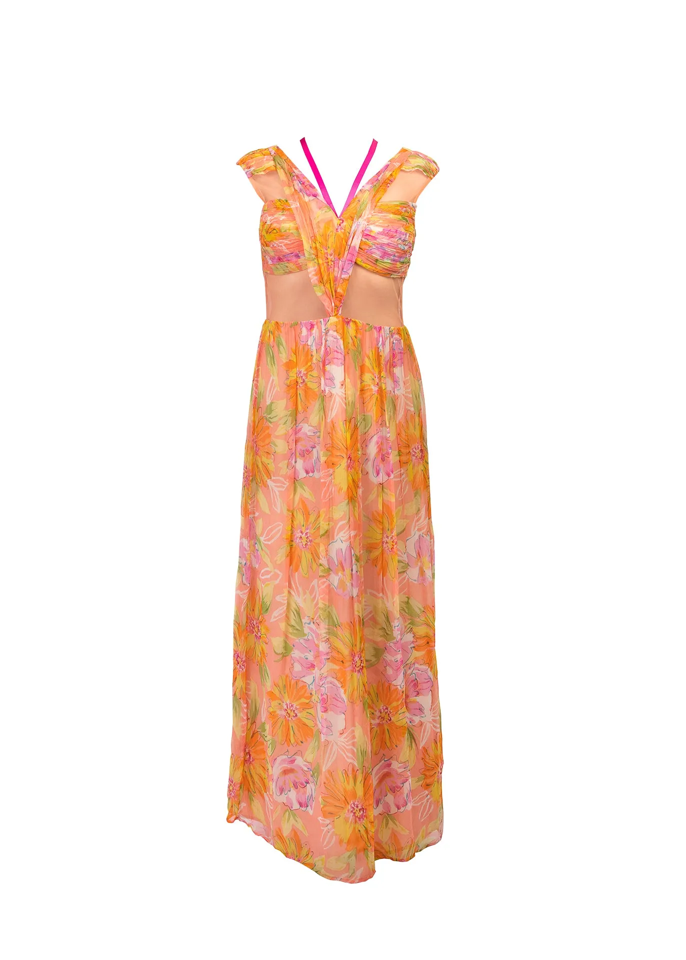 Strappy floral print chiffon maxi dress