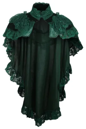 Tapered Dark Green Velvet & Lace Capelet