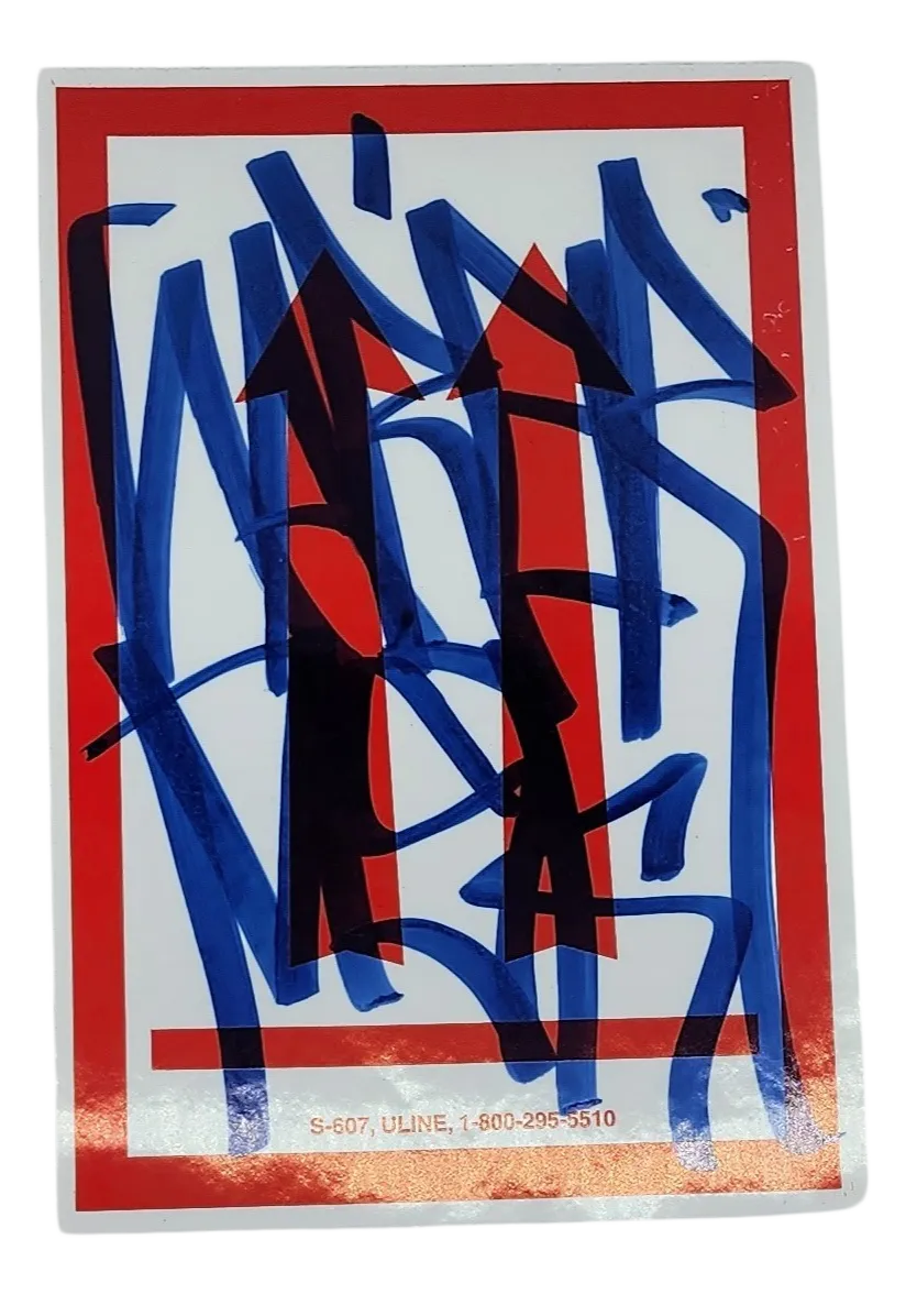 This Way Up Red White Slap-Up Label Sticker Original Tag Art by Saber