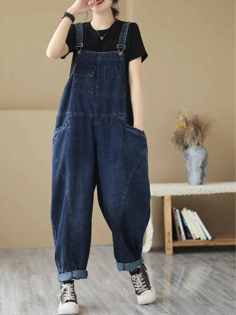 Thunder Of Desire Women's Denim High Waist Bib overalls