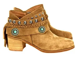 Trinity Ranch Western Leather Suede Booties Studded Strap Collection