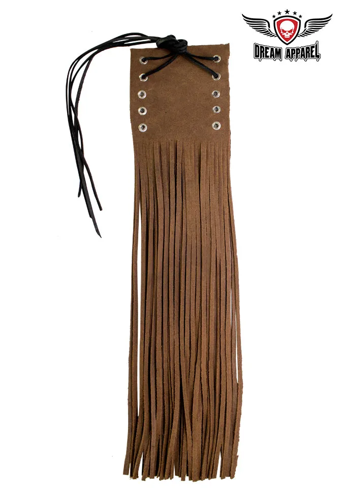 Two-Tone Brown Leather Handlebar Covers with Fringe