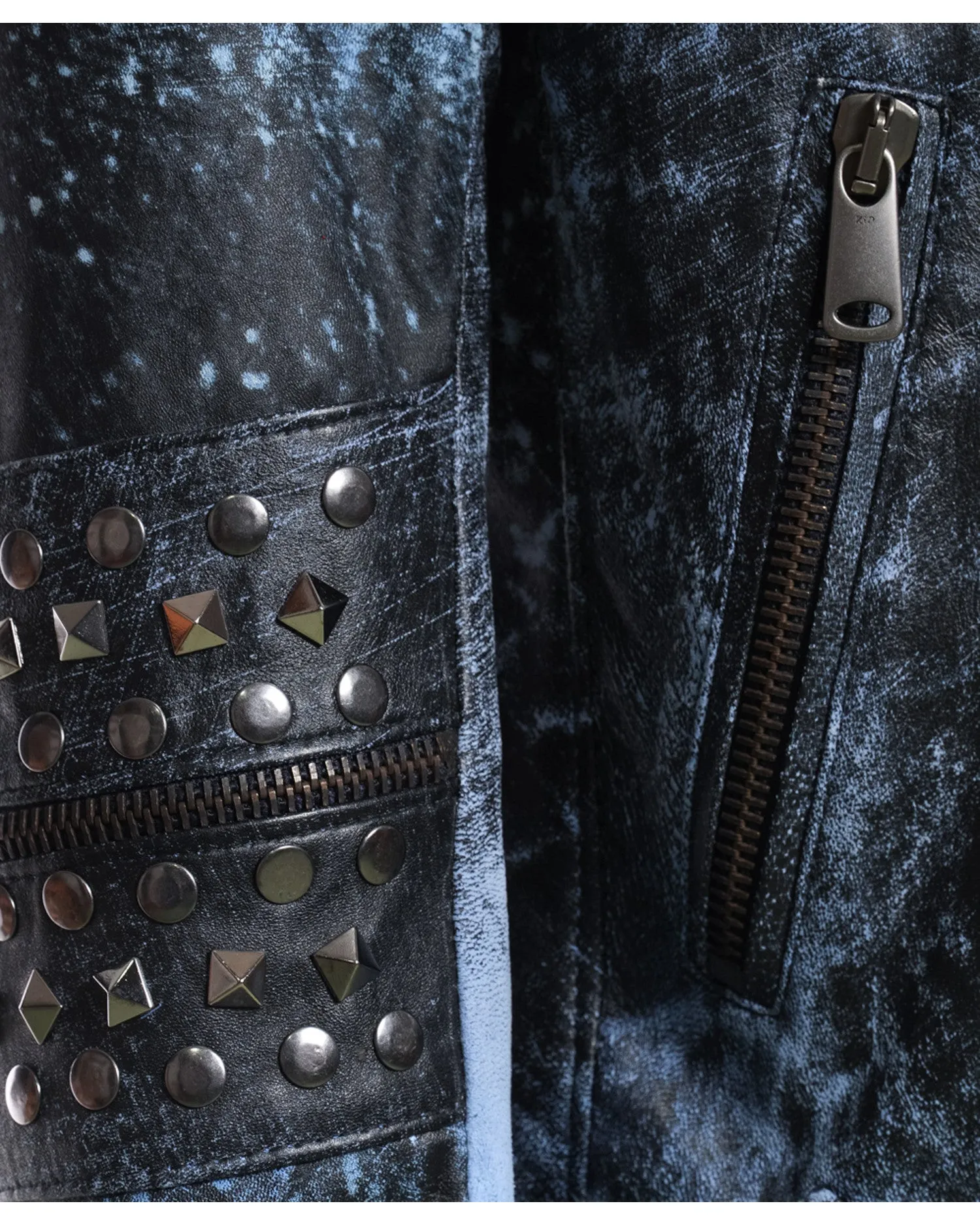 Vasco - Men's Studded Jacket in Genuine Blue Leather