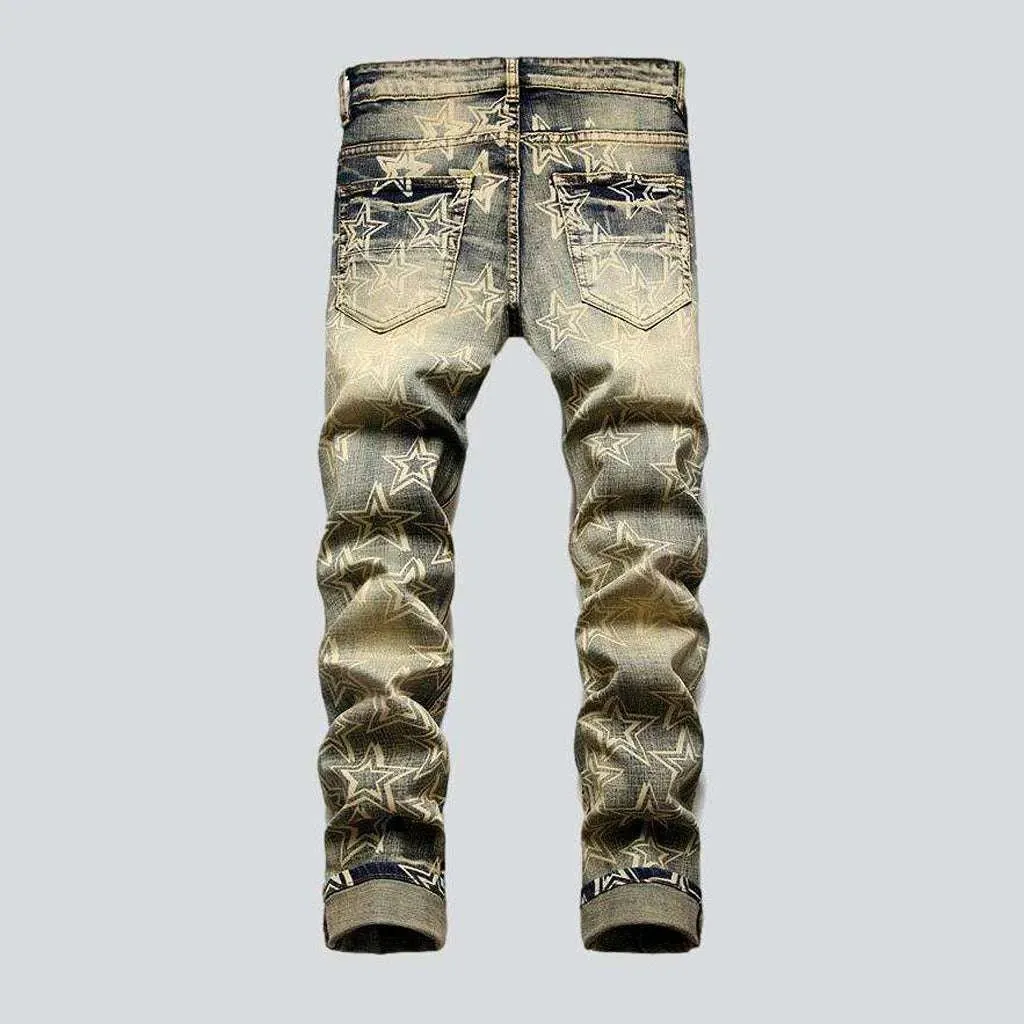 Vintage star print men's jeans