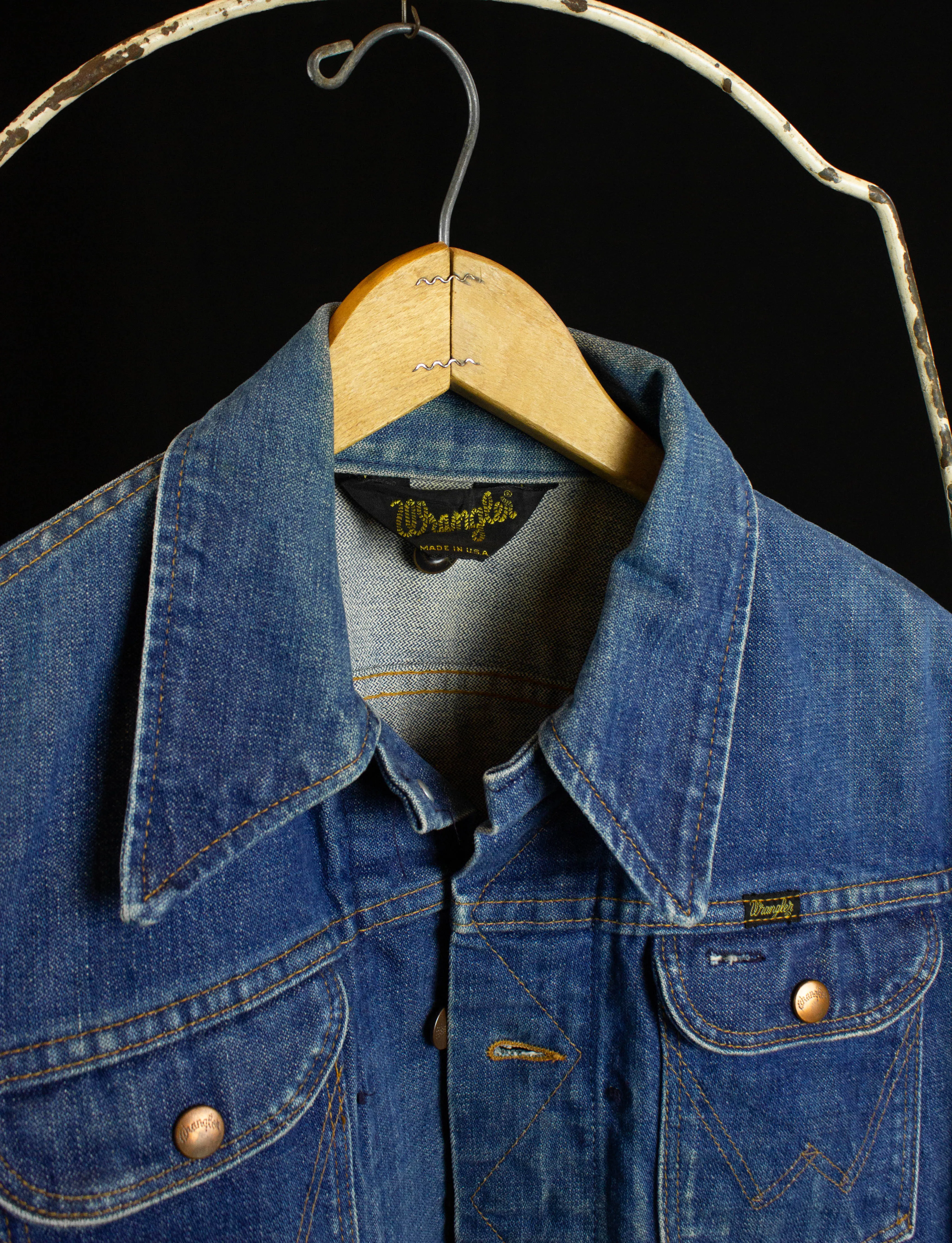 Vintage Wrangler USA Denim Trucker Jacket 70s Medium Wash Small