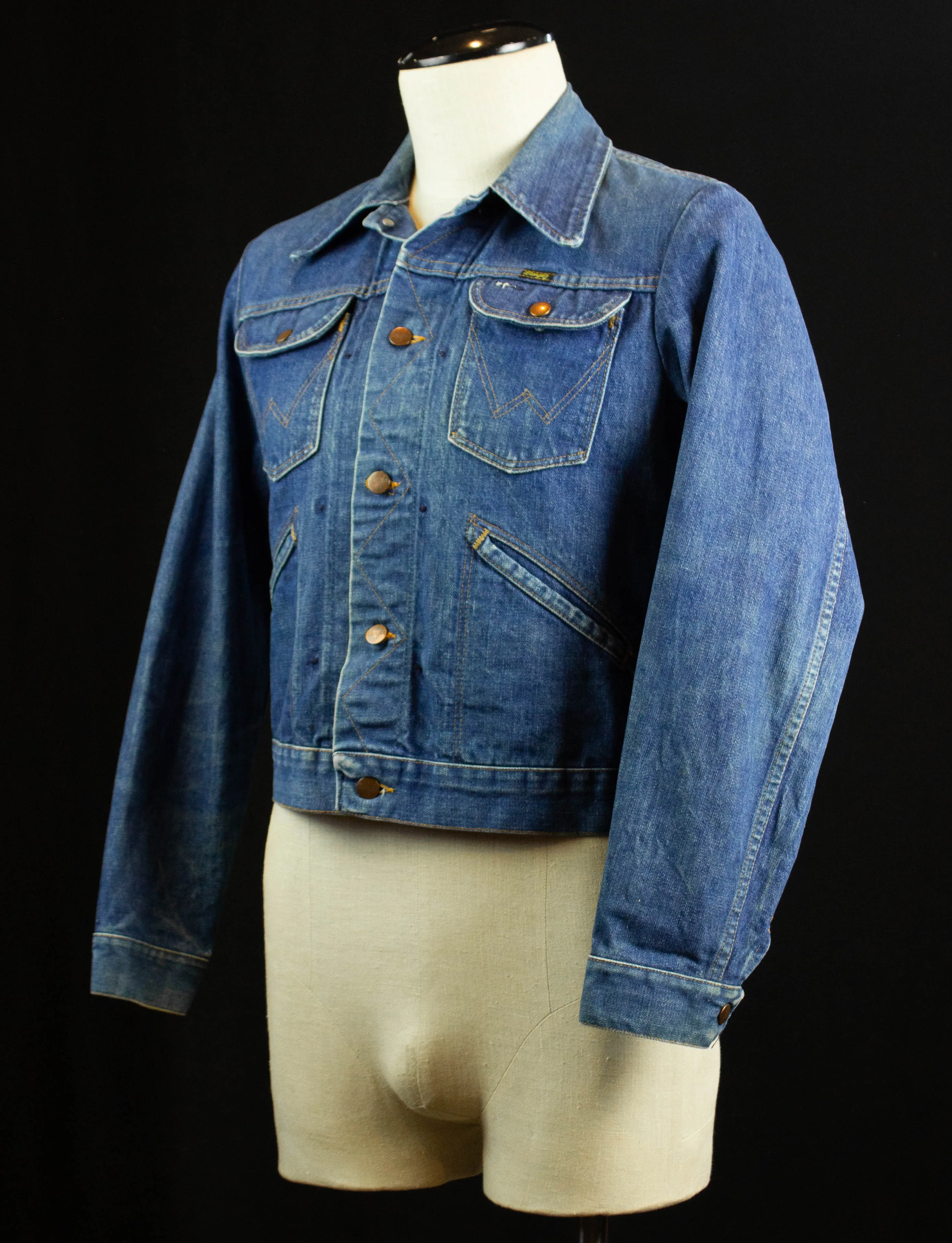 Vintage Wrangler USA Denim Trucker Jacket 70s Medium Wash Small