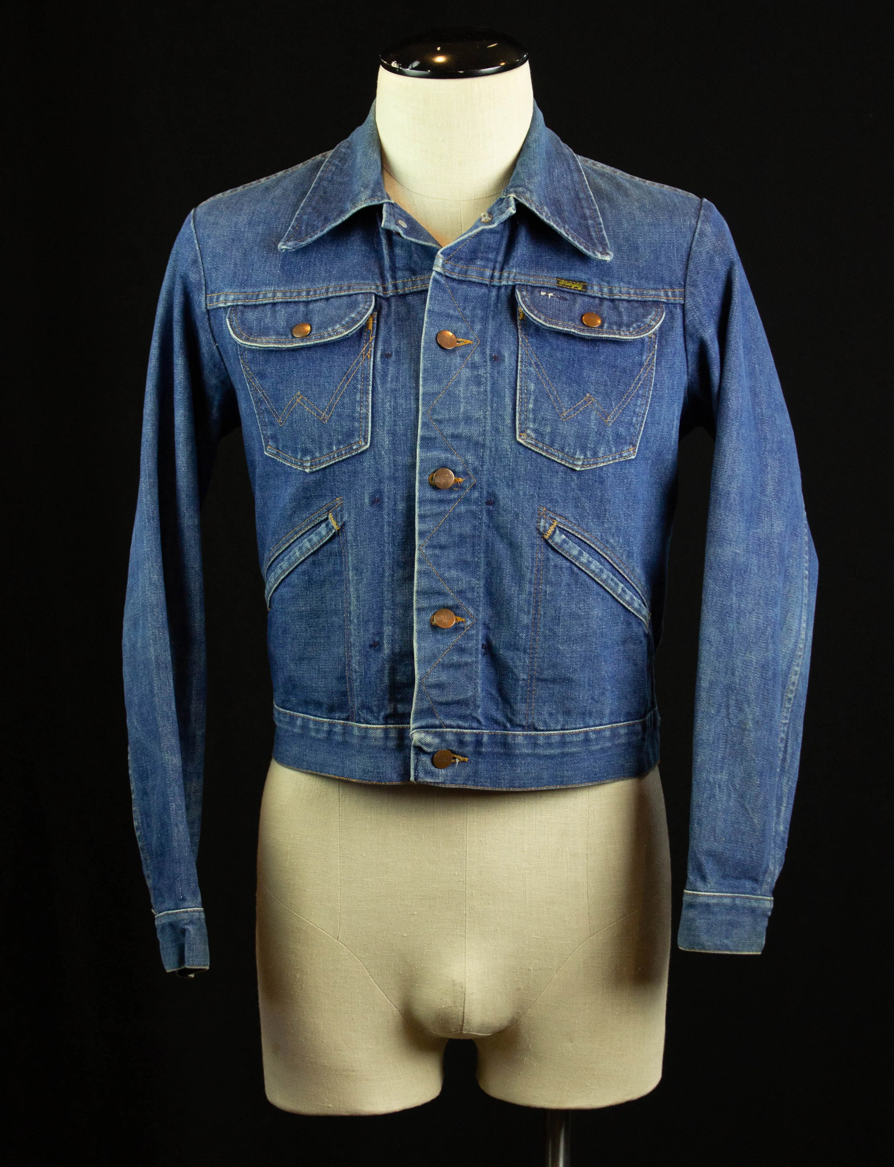 Vintage Wrangler USA Denim Trucker Jacket 70s Medium Wash Small