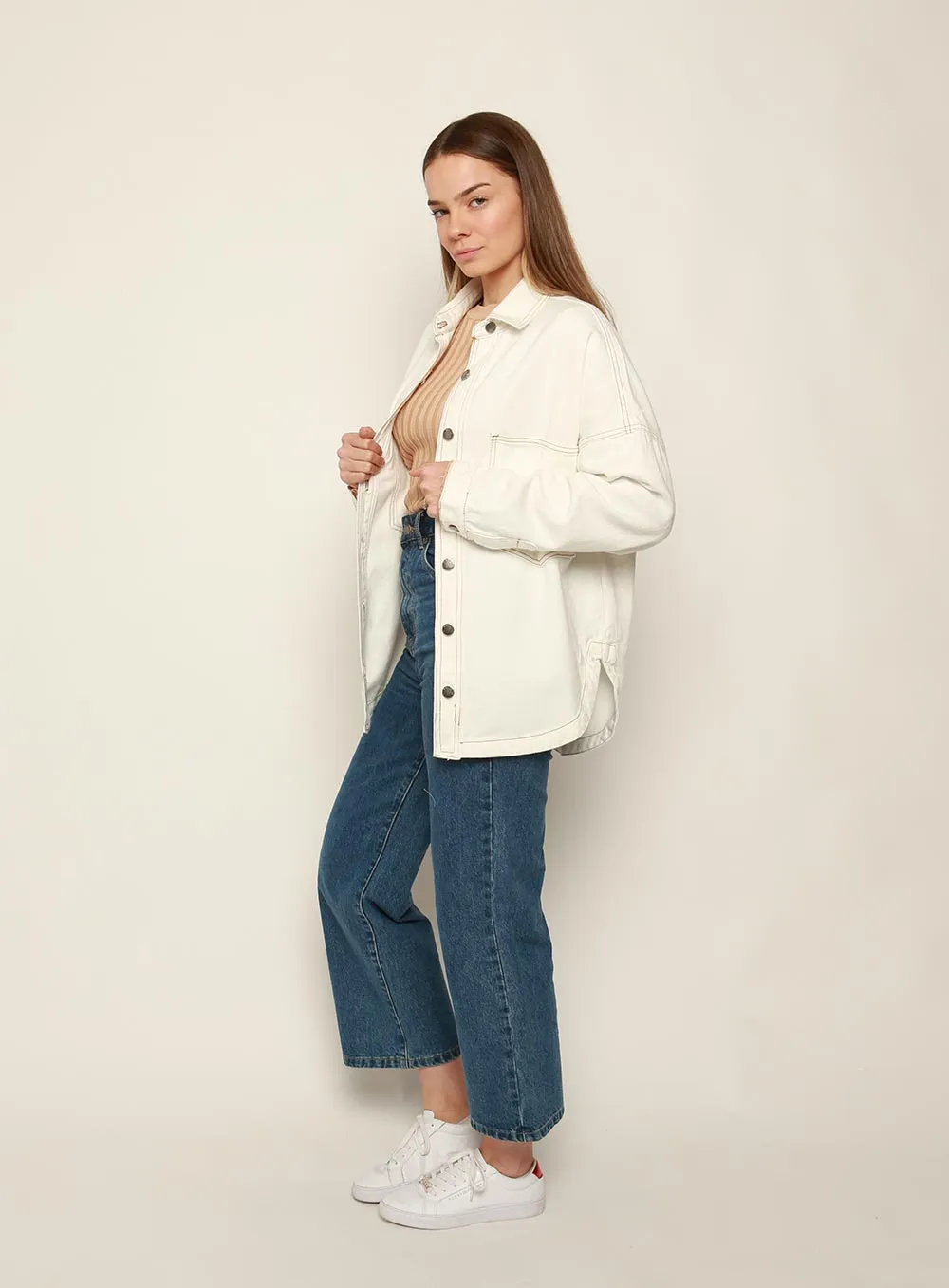 Wake Up Denim Jacket-White