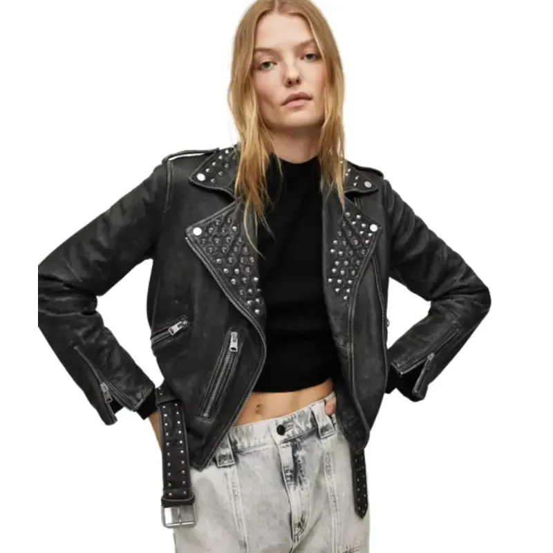 Women Studded Black Suede Jacket