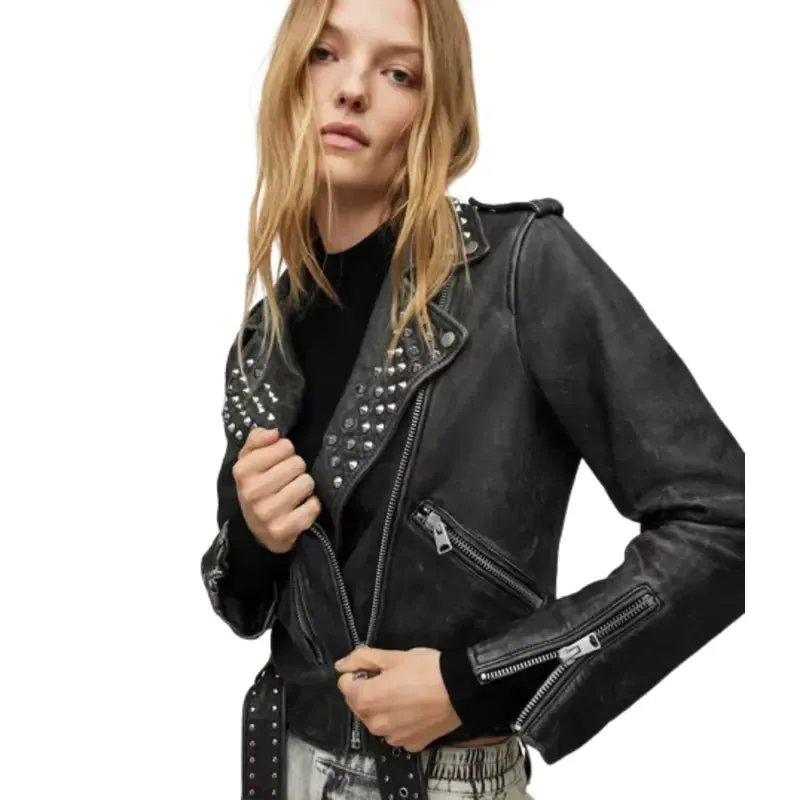 Women Studded Black Suede Jacket